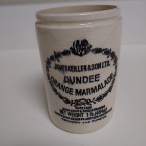 Vintage James Keiller Dundee Marmalade Crock, Jar, 1 lb jar