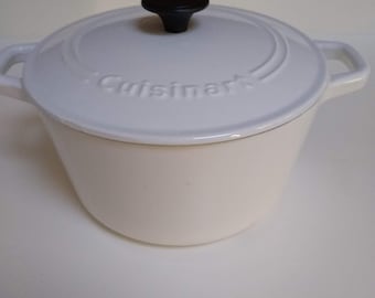 Vintage White Cuisinart Enamel Over Iron Dutch Oven, 3 Quart