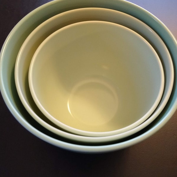 Vintage Set of 3 Seafoam Green Melamine Nesting Bowls