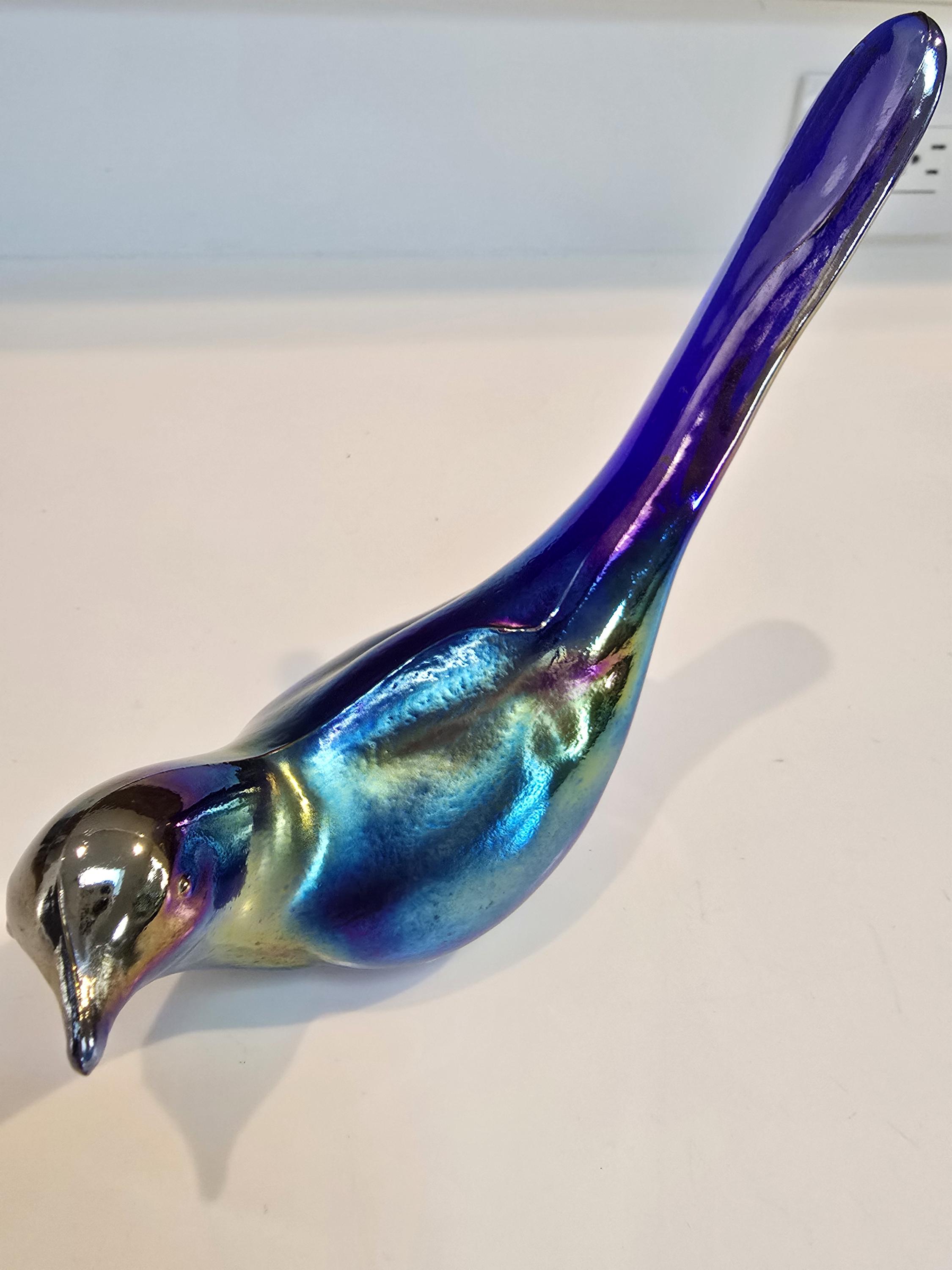 Vintage Fenton Art Glass Iridescent Cobalt Blue Bird of Happiness