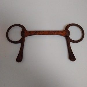 Vintage rusty hand hammered forged iron horse bit, bridle bit, harness