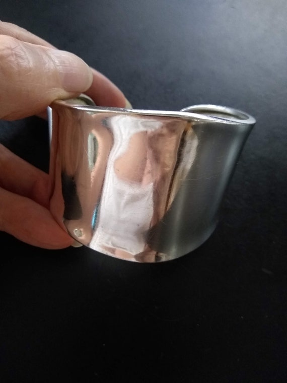 Vintage Minimalist Silver Plated Wide Cuff Bracel… - image 6