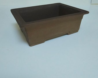 Vintage 7 1/2" x 5 3/4" Unglazed Brown Clay Zisha Bonsai or Succulent Pot; Japanese Yixing Bonsai Pot with 6" x  4.5" interior area