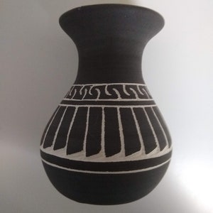 Small Vintage Acoma Pueblo Vase, Signed, Gray and White Sgraffito, Native American Pot, Grey on White Scratched Pigment, Unfired Glaze