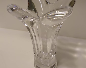 Vintage retro free form blown crystal, glass vase, Art Glass