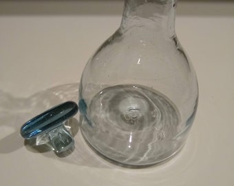 Vintage Small Pale Blue Blown Glass Decanter - Brandy, Cognac, Wine, Juice, Water Jar with Lid