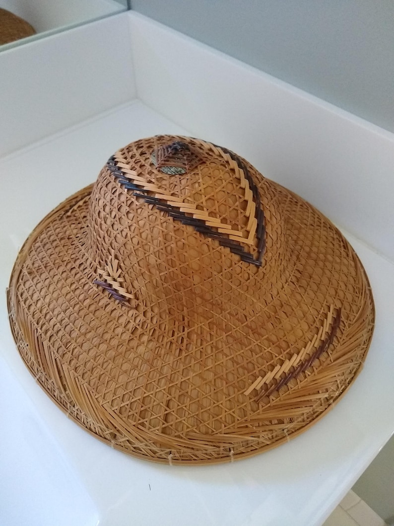 Vintage woven hat Filipino Salakot hat Philippines Asian Reed Nipa Woven Hat