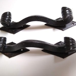 Lot of two vintage hand forged iron trunk handles from Mexico, Spanish Style Forged Iron Handles, Door Pulls