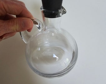 Small Hand Blown Clear Glass Cruet, Small Pitcher, Oil and Vinegar Jar, Syrup Dispenser