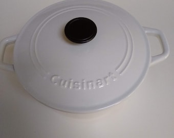 Vintage White Cuisinart Enamel Over Iron Dutch Oven, 3 Quart