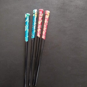 Set of Four Vintage Silk Fabric Wrapped Hair Sticks, Pins, Chopsticks for Buns, Chinese