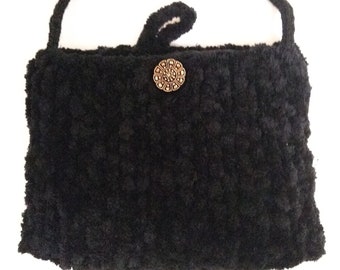 Bolso de noche de tela suave negro vintage, bolso