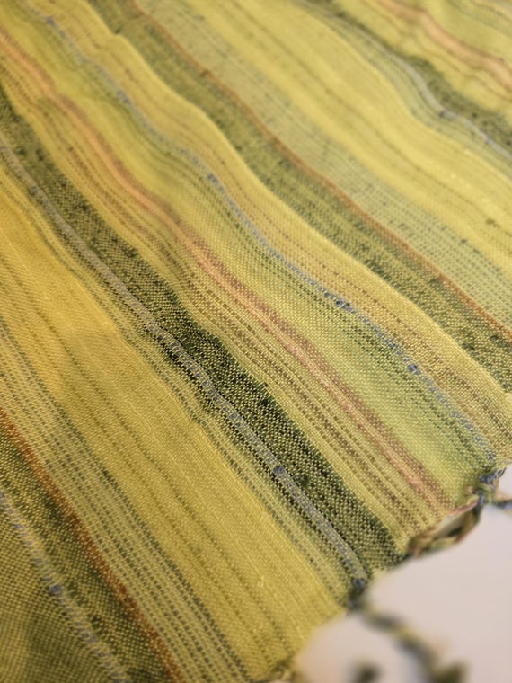 Vintage Green and Yellow Skinny Scarf. Handmade Visco… - Gem