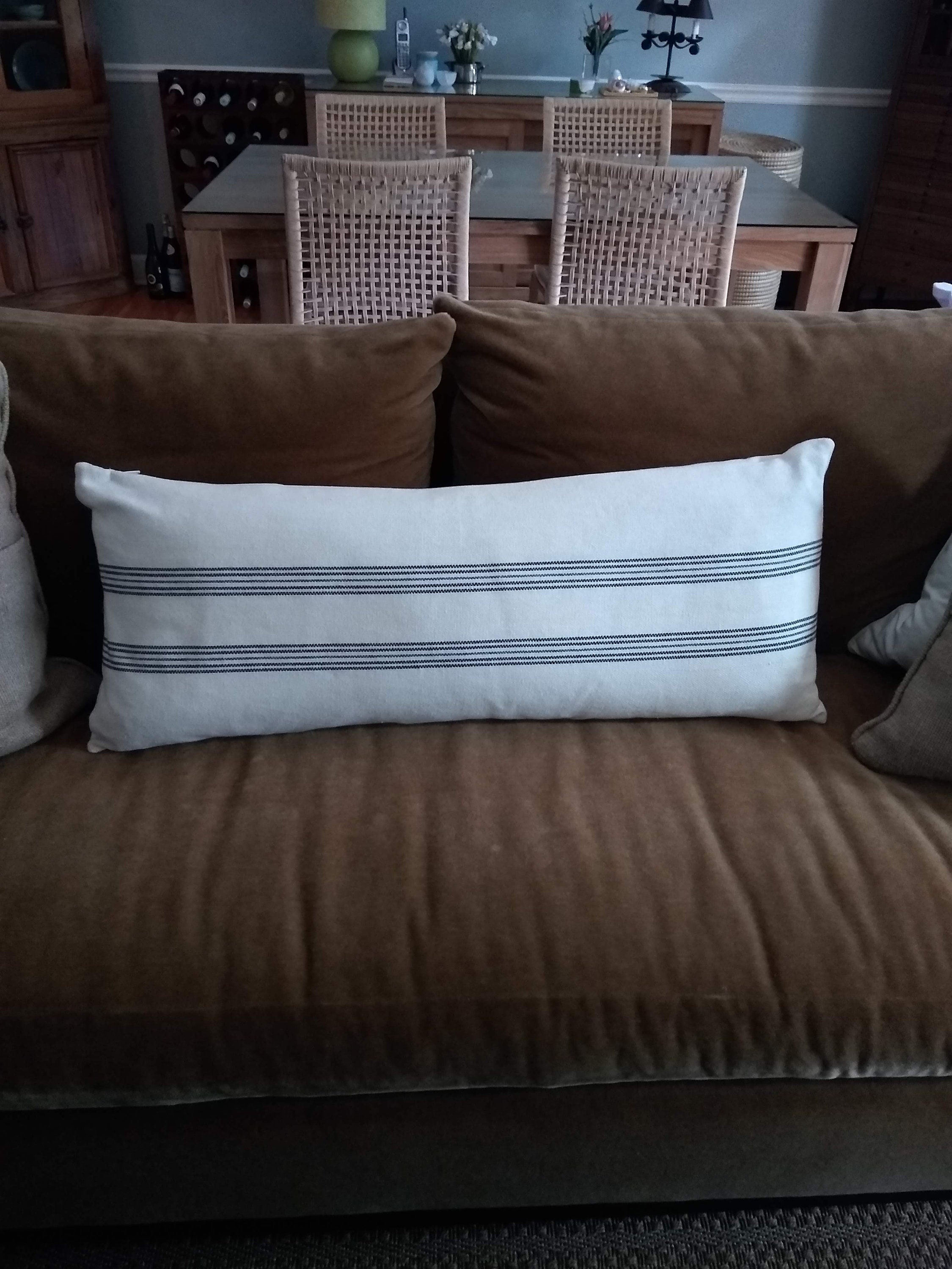 Pottery Barn Brown STRIPE Lumbar Pillow + insert 14 x 36 Awning