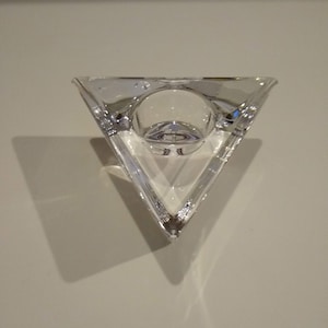 Vintage Orrefors Triangle, Triangular Crystal Votive Candleholder, MCM Votive Candle Holder