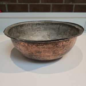 Vintage Copper over Metal Bowl, Large 13&quot; Weathered Copper Bowl, 5&quot; Deep, Big Hammered Copper Bowl