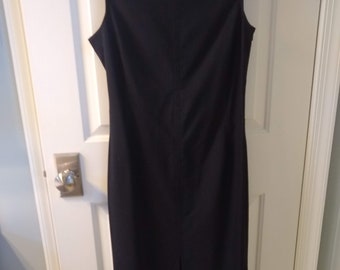 Vintage Little Black Dress, Wide Boat Neck Sleeveless Fitted Black Sheath, Size 8, Made in Spain, Machine Washable, Off the Shoulder