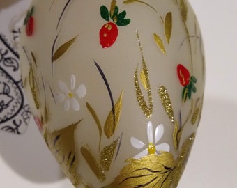Vintage Hand Painted Polish Glass Christmas ornament, Artist Designer Zbigniew Gawronski, Original Box,