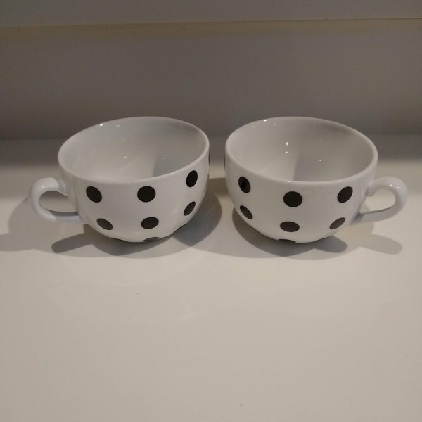 Sold Individually, Isaac Mizrahi Polka Dot Mug, Large Handled Coffee Cup, Latte Mug, Soup Bowl, Designer Mug