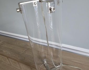 Large Glass and Chrome Table Lamp, Industrial Modernist Clear Glass Cylinder with Polished Chrome  hardware NO SHADE