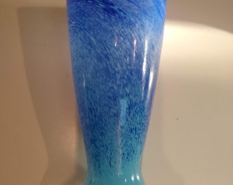 Vintage 7.25" Blown Glass Vase, Shades of Blue and Turquoise Swirl Art Glass Vase - Could also be a Pilsner Glass