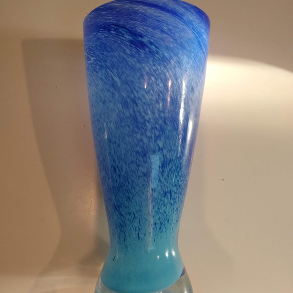 Vintage 7.25" Blown Glass Vase, Shades of Blue and Turquoise Swirl Art Glass Vase - Could also be a Pilsner Glass