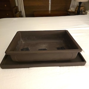 Vintage Brown Bonsai Pot or Humidity Tray.  SOLD SEPARATELY. 18"x13" Large Brown Yixing Zisha Bonsai Planter or 22" x 13.75" Humidity Tray