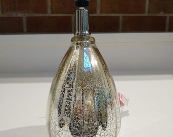Vintage Mercury Glass Lamp Base Ribbed Teardrop Shape Silvery Glass Lamp Base no shade