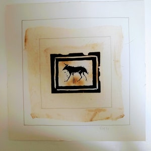 Unframed animal print on illustration board with torn and distressed linen - picture, wall art