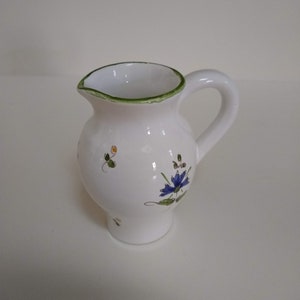 Vintage French Faience Pottery Creamer, Small Majolica Hand Painted Pottery Creamer