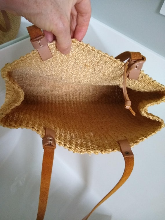 Vintage Woven Straw Bag, Shoulder Bag with leathe… - image 6