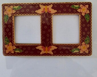 Vintage Cloisonne Double Photo Frame for Two 1 3/4" Square Photos, No Glass, Tabletop Frame