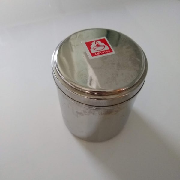 Vintage Small Stainless Steel Container with Lid, Small Steel Canister, Sold Individually