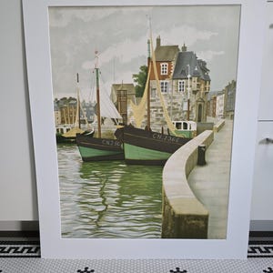 Antique Limited Edition Matted, Unframed Lithograph, late 19th century Laurent Marcel Salinas &quot;Boats at Bridge&quot;, signed, numbered with COA