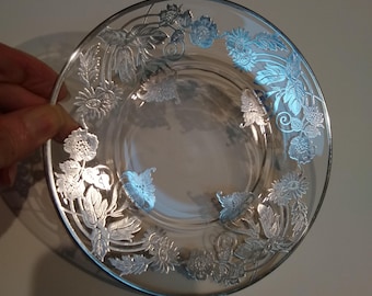 Vintage Silver Overlay Clear Glass Plate / Plates; 6.24" Dessert, Appetizer, Condiment Plate,