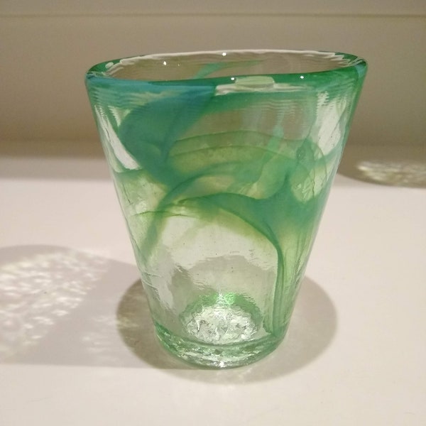 Vintage Kosta Boda Blue Green Swirl Glass Tumblers, Sold Individually, UHV Sweden, Ulrica Hydman Vallien Art Glass, Hand Blown Glass