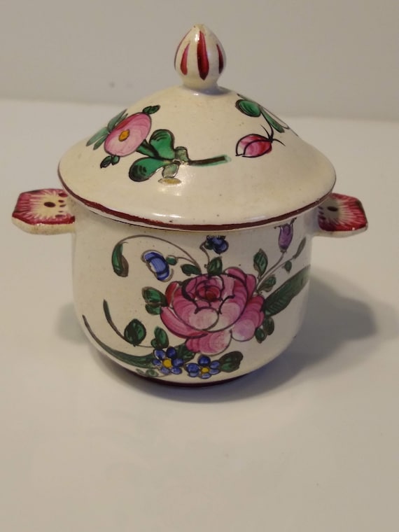 Antique Small French Faience Hand Painted Floral J