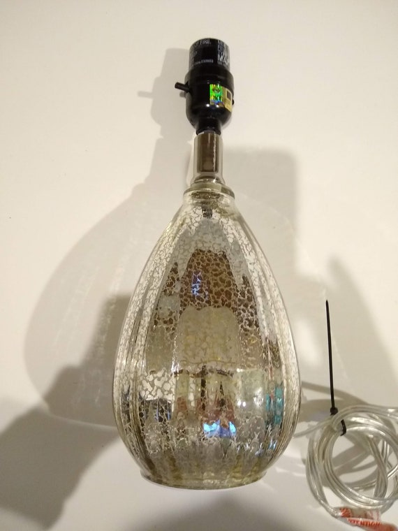 Vintage Mercury Glass Lamp Base Ribbed Teardrop Shape Silvery