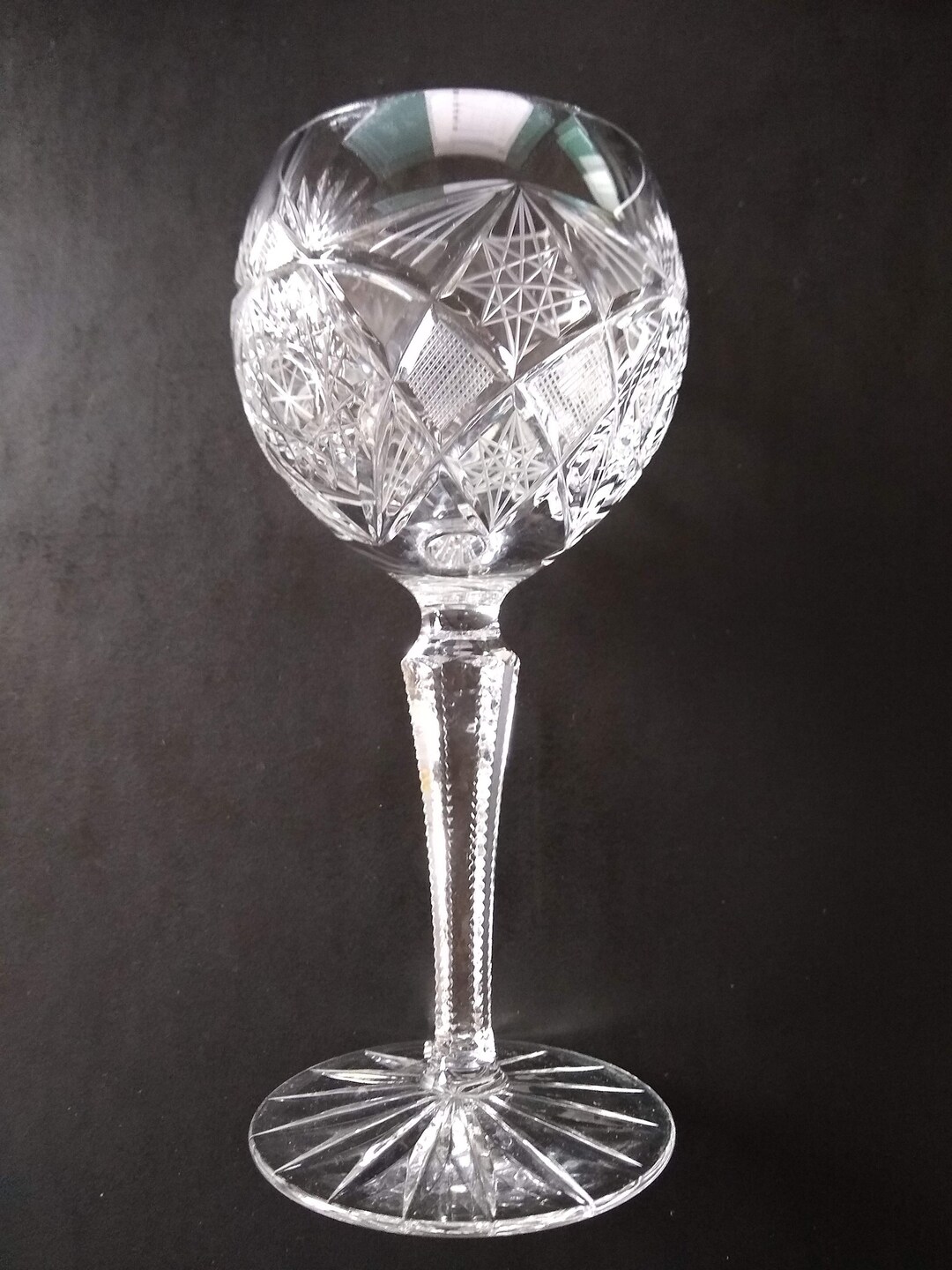 Vintage Pinwheel Star Brilliant Cut Crystal Wine Hock Glasses, Goblets