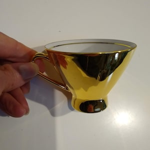 Vintage Gold Art Deco Style Demitasse, Espresso, Cappuccino Cups, Retro Gold Gilt Cups, Mitterteich Bavaria Porcelain and Gold Cups