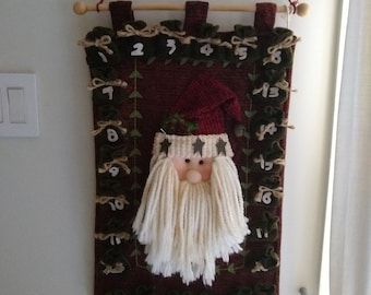 Vintage Christmas Countdown Plush Fabric Santa Banner, Advent Calendar 24 Days until Christmas