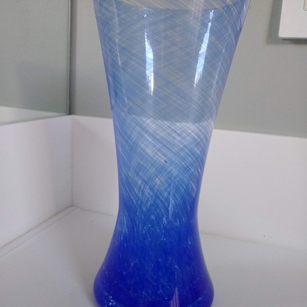 Vintage Dansk Blueberry Twist Cocktail Pitcher, Blown Glass Blue Swirl Tall Martini pitcher, beaker, retro, mid-century barware