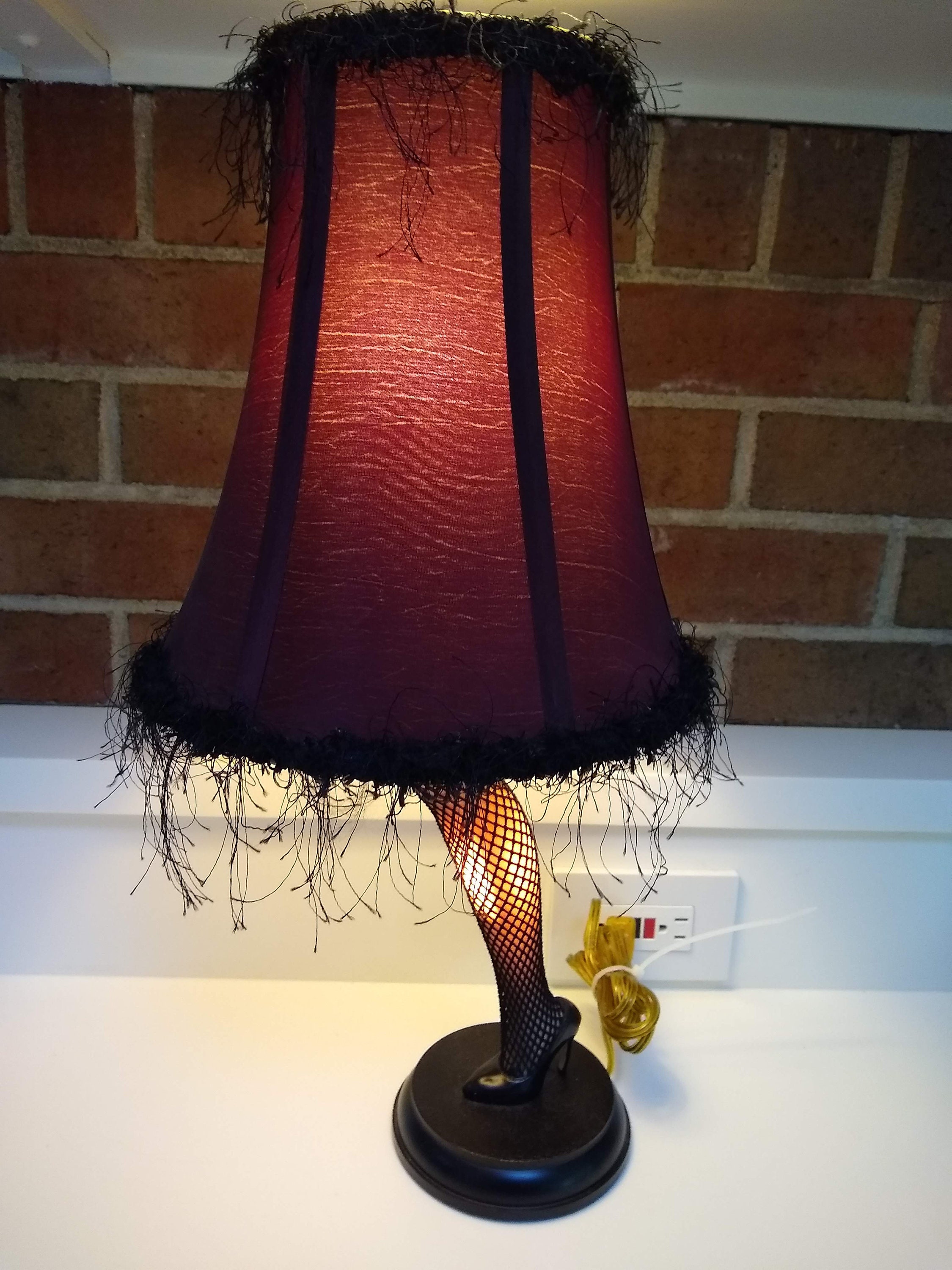 Vintage 21 Leg Lamp With Black Fishnet Stocking Maroon Shade With