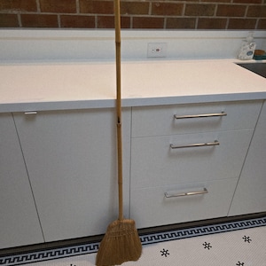 Vintage Bamboo and Grass Long Handle Broom with Soft Bristles - Hand Made Decorative Broom, Asian broom