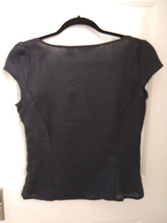 Vintage Black Designer Linen Top, Blouse with Bow… - image 4