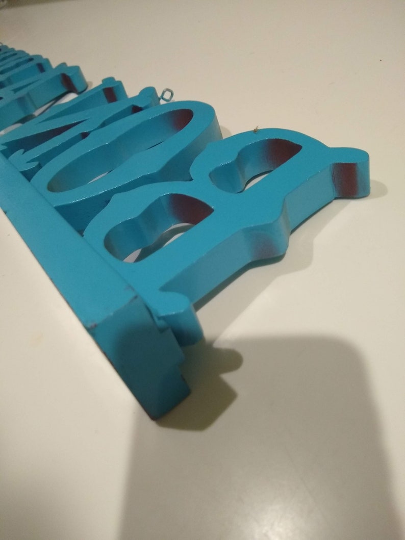 Vintage Large bon Appetite Painted Carved Wood Sign, Turquoise Blue