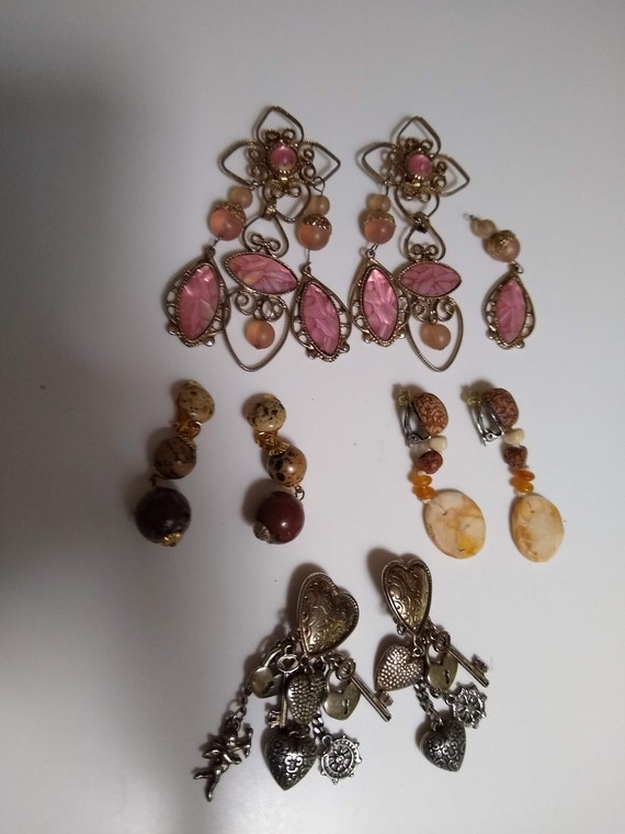 Four Pairs Vintage Costume Jewelry, Clip-on Earri… - image 1