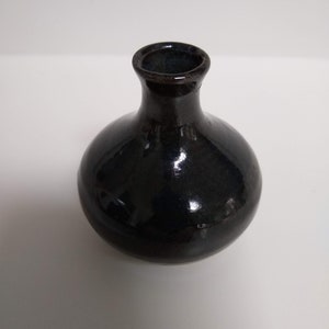 Vintage Small Stoneware Pot, Black / Midnight Blue Vase, Hand Made Miniature Pottery