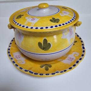 Vintage Vietri Solimene Yellow Soup Tureen with Lid and/or 12&quot; Serving Platter / Charger; Italy Majolica Covered Tureen; Sold Separately
