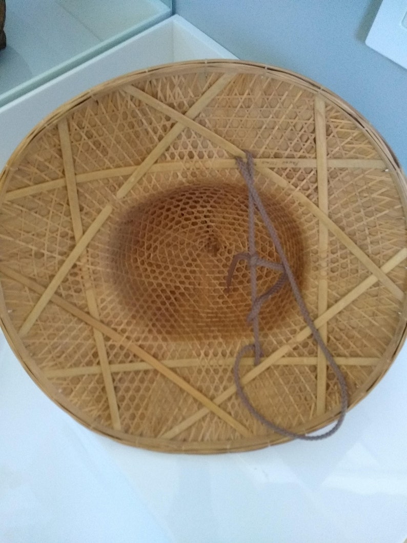 Vintage woven hat Filipino Salakot hat Philippines Asian Reed Nipa Woven Hat